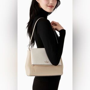 Kate Spade Beige White leila medium flap shoulder bag Tan Cream purse handbag